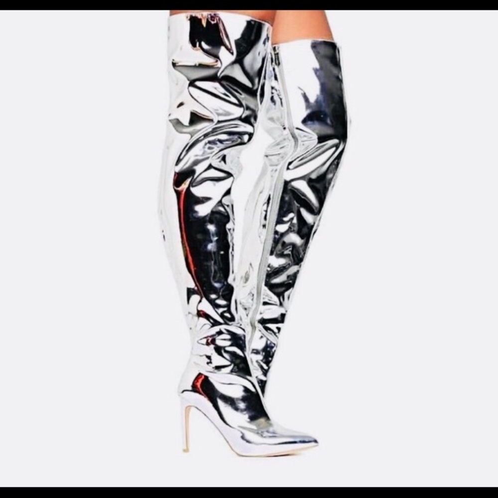 Metallic thigh-high boots